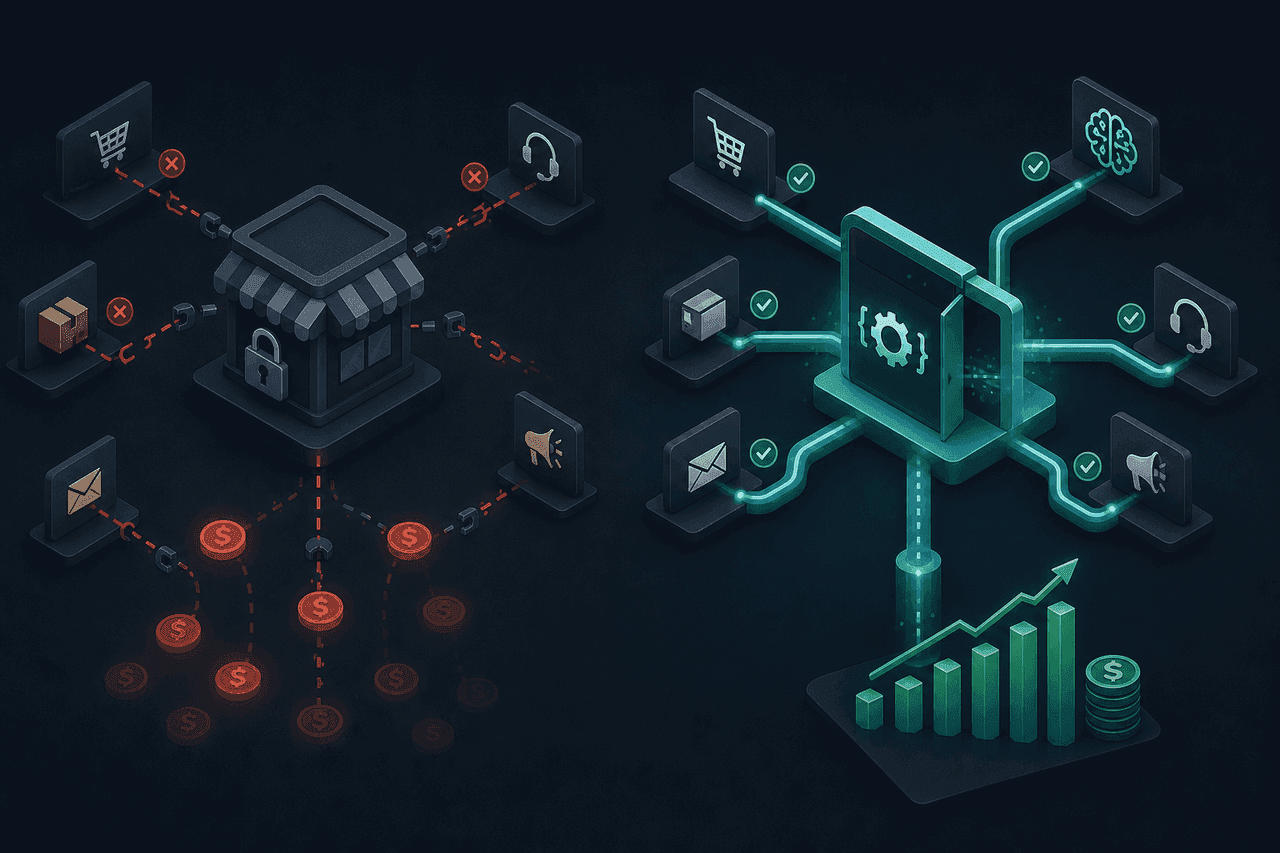 Стоимость магазина без API: упущенные каналы против OpenAPI-слоя для партнёров и ИИ-агентов