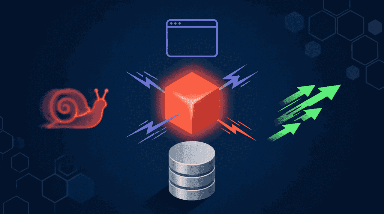 Схема кэша Redis между браузером и базой данных